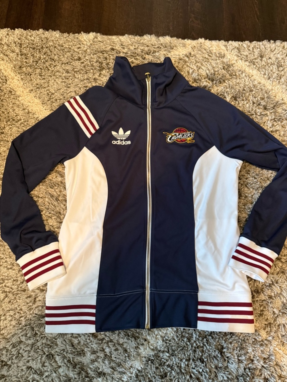 adidas Navy and White Zip-Up Hooded Track Jacket